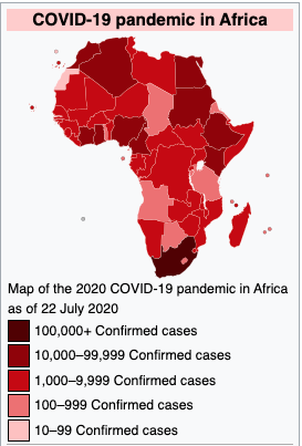 This is a graphic depicting where the coronavirus is most prevalent in the continent of Africa.